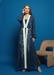 Floral blue crepe Abaya